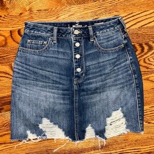 Hollister Ultra High Rise Denim Skirt Distressed Womens size 7 28 100% cotton​